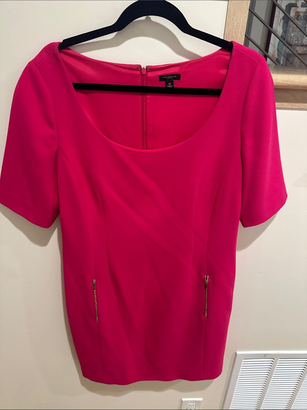 Ann Taylor Bright Pink Feminine Scoop Neck Shift Dress